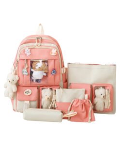 pack de bolsos y peluches rosa