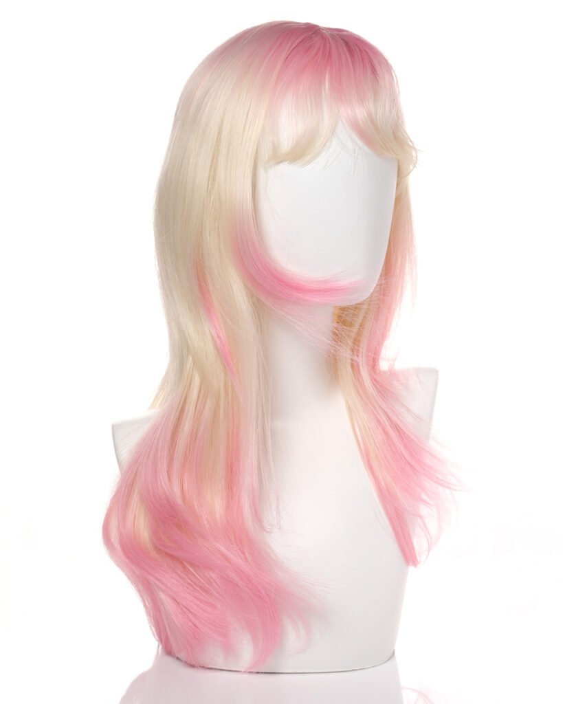 peluca amarilla y rosa